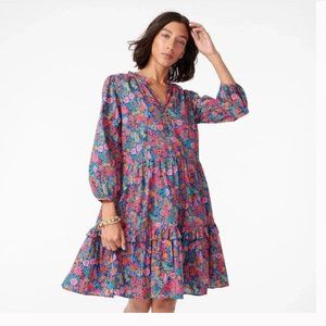 J. Crew x Liberty • Floral Ruffle Neck Tiered Popover Dress